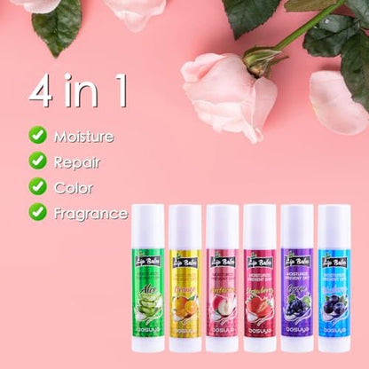 LIAYLILI 6er-Pack Lippenbalsam, Fruchtgeschmack, Feuchtigkeitsspendend, mit Vitamin E und Kokosöl für trockene Lippen