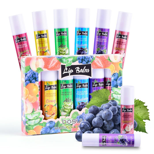 LIAYLILI 6er-Pack Lippenbalsam, Fruchtgeschmack, Feuchtigkeitsspendend, mit Vitamin E und Kokosöl für trockene Lippen