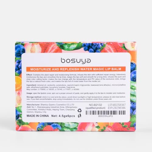 LIAYLILI 6er-Pack Lippenbalsam, Fruchtgeschmack, Feuchtigkeitsspendend, mit Vitamin E und Kokosöl für trockene Lippen