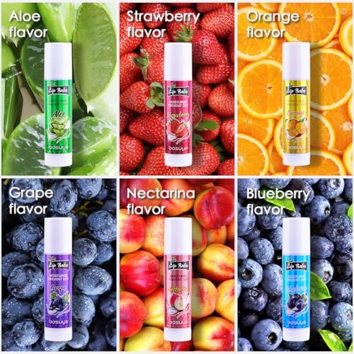 LIAYLILI 6er-Pack Lippenbalsam, Fruchtgeschmack, Feuchtigkeitsspendend, mit Vitamin E und Kokosöl für trockene Lippen