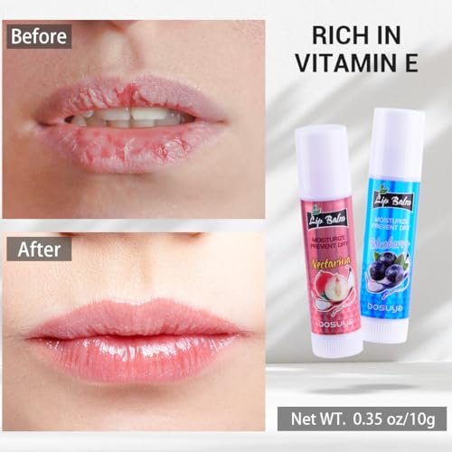 LIAYLILI 6er-Pack Lippenbalsam, Fruchtgeschmack, Feuchtigkeitsspendend, mit Vitamin E und Kokosöl für trockene Lippen