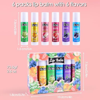 LIAYLILI 6er-Pack Lippenbalsam, Fruchtgeschmack, Feuchtigkeitsspendend, mit Vitamin E und Kokosöl für trockene Lippen