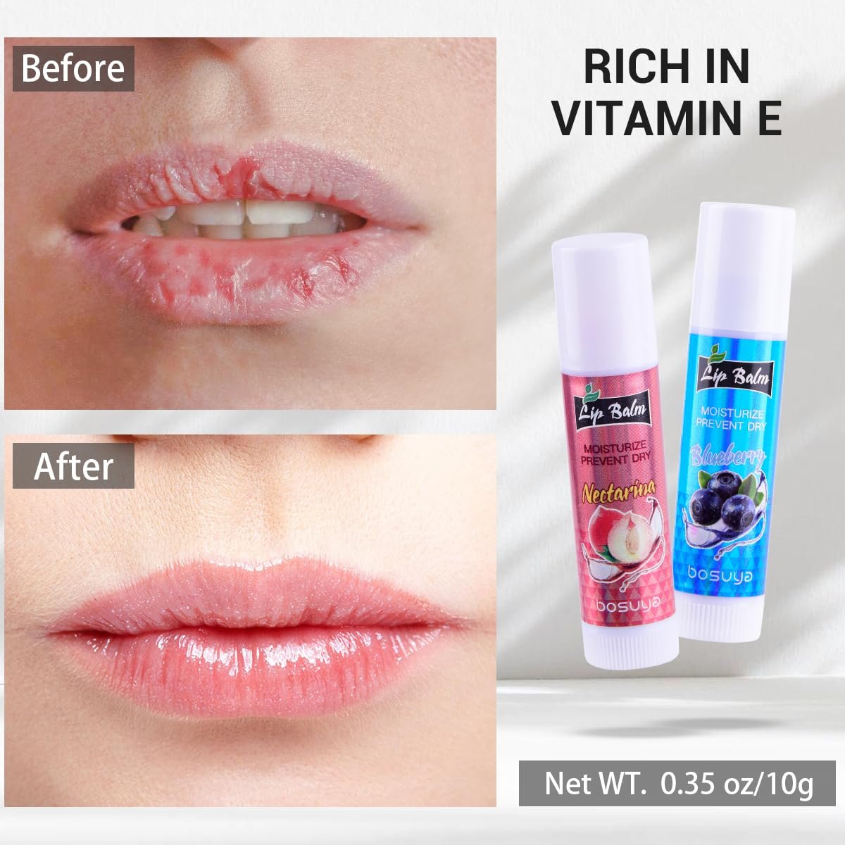 LIAYLILI 6er-Pack Lippenbalsam, Fruchtgeschmack, Feuchtigkeitsspendend, mit Vitamin E und Kokosöl für trockene Lippen