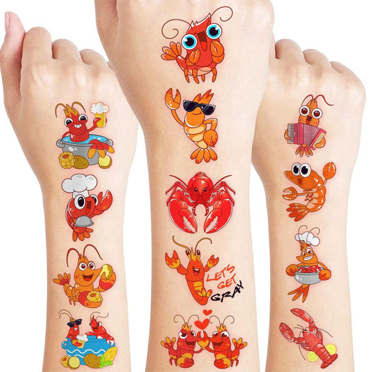 96 Stück Vorgefertigte Krebstier-Tattoos für Kinder – Niedliche Krebstier-Motive für Geburtstagspartys, Meerestier-Aufkleber, Schulbelohnungen & Geschenke
