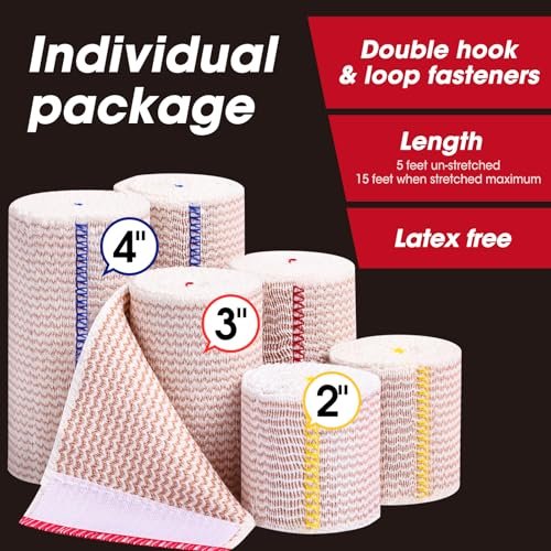 YesBes 6er-Pack Premium Elastische Binden (2x2, 2x3, 2x4) – Kompressionsbandagen für Beine, Knöchel, Knie und Bauch