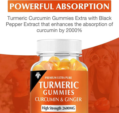 Turmeric Curcumin Gummies (2er Pack) – Kurkuma Curcumin Gummies mit Ingwer & Schwarzem Pfeffer für Immunsystem, Muskeln & gesunde Haut – Vegan, Glutenfrei, Zuckerarm – für Erwachsene