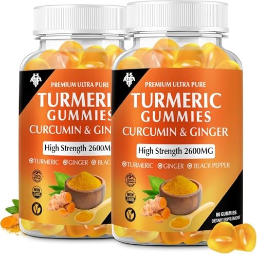 Turmeric Curcumin Gummies (2er Pack) – Kurkuma Curcumin Gummies mit Ingwer & Schwarzem Pfeffer für Immunsystem, Muskeln & gesunde Haut – Vegan, Glutenfrei, Zuckerarm – für Erwachsene