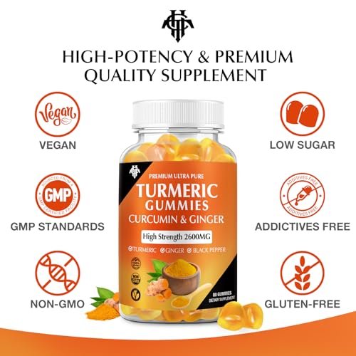 Turmeric Curcumin Gummies (2er Pack) – Kurkuma Curcumin Gummies mit Ingwer & Schwarzem Pfeffer für Immunsystem, Muskeln & gesunde Haut – Vegan, Glutenfrei, Zuckerarm – für Erwachsene