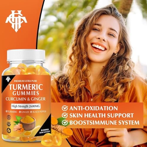 Turmeric Curcumin Gummies (2er Pack) – Kurkuma Curcumin Gummies mit Ingwer & Schwarzem Pfeffer für Immunsystem, Muskeln & gesunde Haut – Vegan, Glutenfrei, Zuckerarm – für Erwachsene
