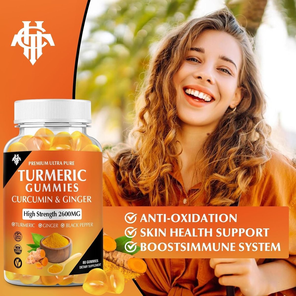 Turmeric Curcumin Gummies (2er Pack) – Kurkuma Curcumin Gummies mit Ingwer & Schwarzem Pfeffer für Immunsystem, Muskeln & gesunde Haut – Vegan, Glutenfrei, Zuckerarm – für Erwachsene