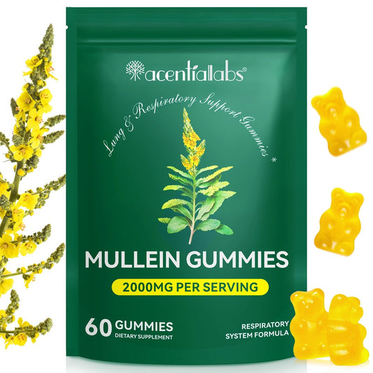 NIFEISHI Mullein Gummis für die Lunge, 2000mg Mullein Blattextrakt für Atemwegs-, Verdauungs- und Immununterstützung, natürliches Kräuterergänzungsmittel, Birnengeschmack, 60 Gummis