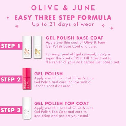 Olive & June Gel Base Coat – UV/LED Nötig – Lange Haltbarkeit bis zu 21 Tagen – Schonende Entfernung – Vegan & HEMA-frei – 0,46 Fl Oz