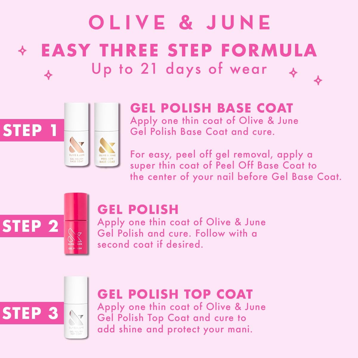 Olive & June Gel Base Coat – UV/LED Nötig – Lange Haltbarkeit bis zu 21 Tagen – Schonende Entfernung – Vegan & HEMA-frei – 0,46 Fl Oz