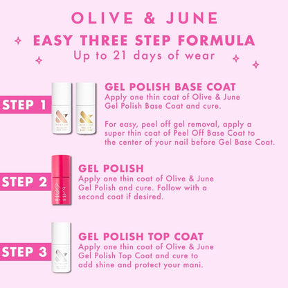 Olive & June Gel Base Coat – UV/LED Nötig – Lange Haltbarkeit bis zu 21 Tagen – Schonende Entfernung – Vegan & HEMA-frei – 0,46 Fl Oz