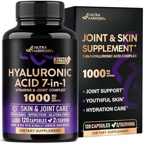 Hyaluronsäure Kapseln 1000 mg – 7-in-1 Komplex mit Kollagen, MSM, Boswellia, Vitamin D3, C & E – Für Hautfeuchtigkeit und Gelenkkomfort – Laborgetestet – 120 Kapseln