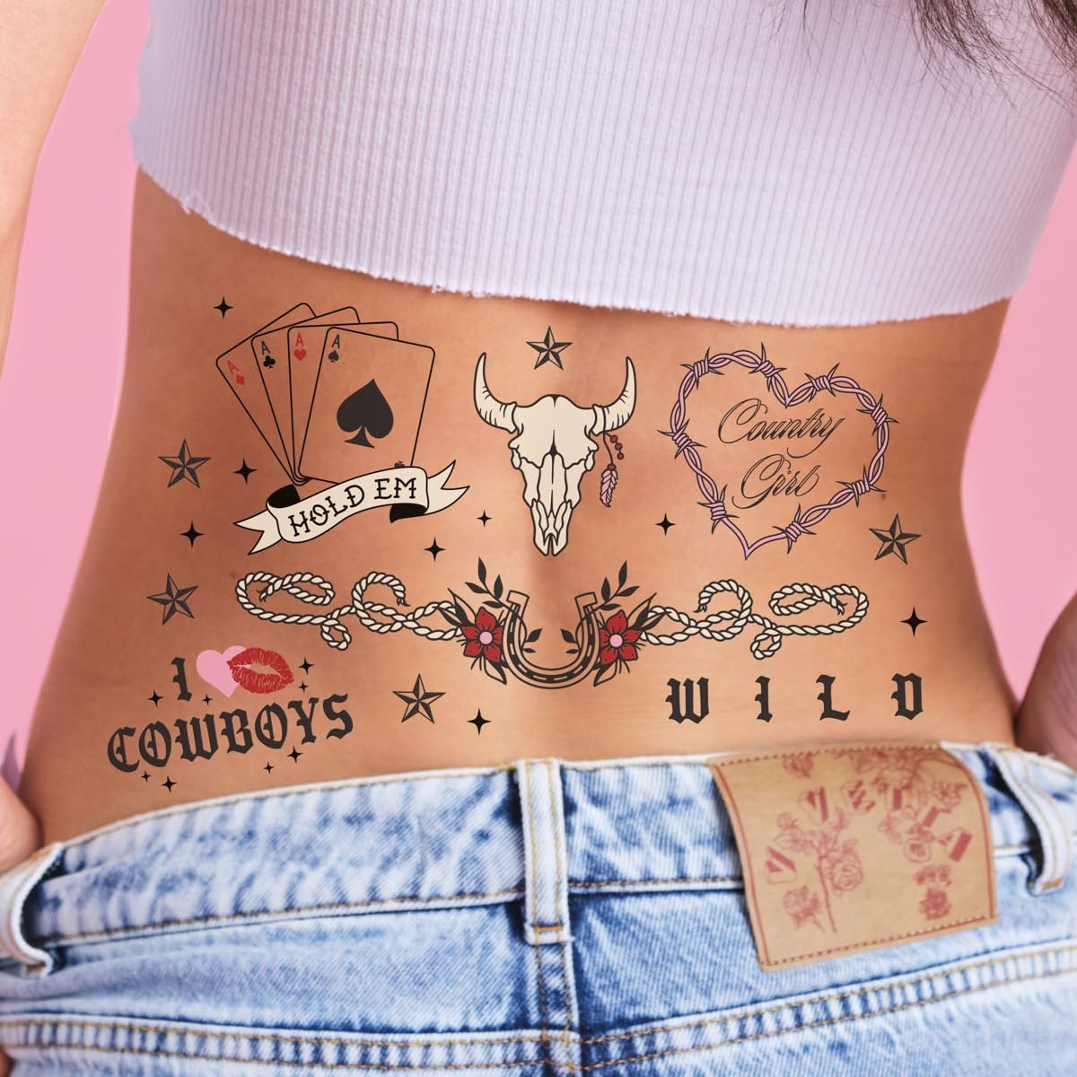 xo, Fetti Realistische Western-Tätowierungen – 38 Stück | Rodeo-Junggesellinnen, Geburtstagsgeschenke, Cowgirl-Partyzubehör, Wild-West-Fake-Tattoos