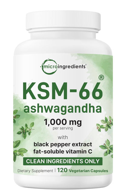 KSM-66 Ashwagandha 1.000 mg pro Portion | 120 vegane Kapseln mit schwarzem Pfeffer für bessere Aufnahme & fettlösliches Vitamin C | Hochwertiger Wurzelextrakt | Stressabbau, Entspannung & Schlafunterstützung | Ohne Füllstoffe