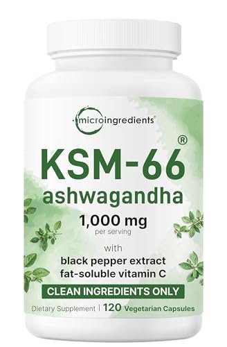 KSM-66 Ashwagandha 1.000 mg pro Portion | 120 vegane Kapseln mit schwarzem Pfeffer für bessere Aufnahme & fettlösliches Vitamin C | Hochwertiger Wurzelextrakt | Stressabbau, Entspannung & Schlafunterstützung | Ohne Füllstoffe