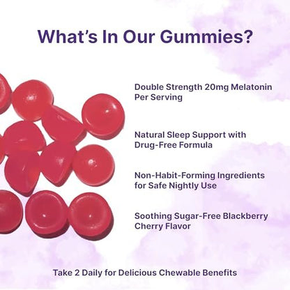 Micro Ingredients Melatonin 20 mg Gummis für Erwachsene, 120 Stück | Schlafhilfe mit 10 mg Melatonin pro Gummi | Zuckerfreier Brombeer-Kirsch-Geschmack | Kein Medikament + nicht gewohnheitsbildend | Non-GMO, glutenfrei