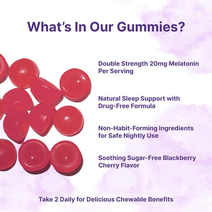 Micro Ingredients Melatonin 20 mg Gummis für Erwachsene, 120 Stück | Schlafhilfe mit 10 mg Melatonin pro Gummi | Zuckerfreier Brombeer-Kirsch-Geschmack | Kein Medikament + nicht gewohnheitsbildend | Non-GMO, glutenfrei
