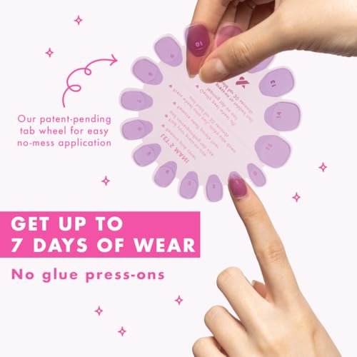 Olive & June Classic Super Stick Mani Press On Nägel | Kein Kleber nötig | 32 Tab-Nägel in 16 Größen | Ungiftige Tabs, schonend, 7 Tage Halt | Frühlingsblumen & Muster | Kurz, Squoval | Tutu Pastellrosa