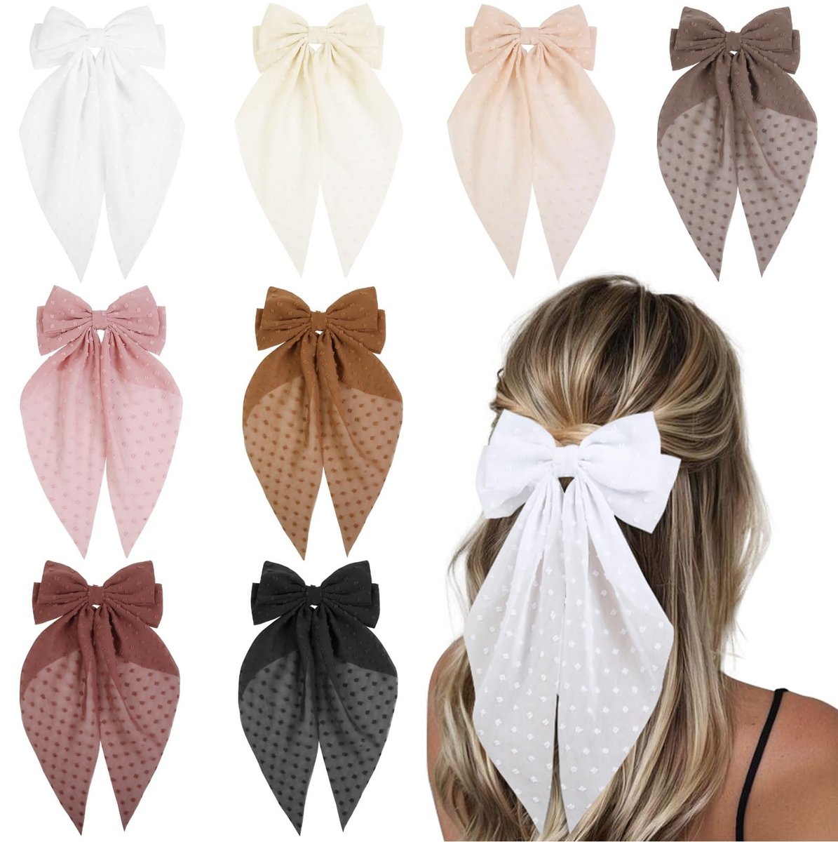 Tobeffect Haarschleifen für Frauen, Bulk-Clips, große Schleifen mit langem Schwanz, übergroße Haarschleifen-Accessoires, 8 Stück