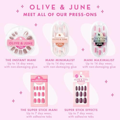 Olive & June Classic Super Stick Mani Press On Nails – Kurz, rund, Frühlingsblumen & Muster – Kein Kleber nötig – 32 Nägel, 16 Größen – 7 Tage Halt – Nicht toxisch, schonend