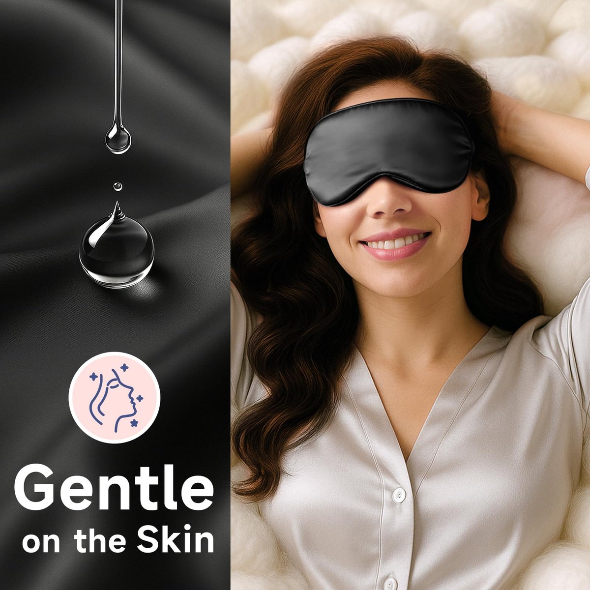 Umisleep Schlafmaske aus 100% reiner Maulbeerseide, 22 Momme 6A weiche Augenmaske für erholsamen Schlaf, verstellbar, lichtblockierend, für Damen und Herren, schwarz