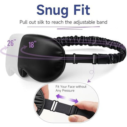 Umisleep Schlafmaske aus 100% reiner Maulbeerseide, 22 Momme 6A weiche Augenmaske für erholsamen Schlaf, verstellbar, lichtblockierend, für Damen und Herren, schwarz