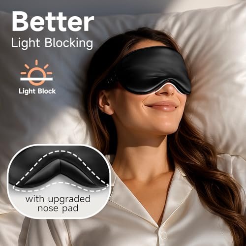 Umisleep Schlafmaske aus 100% reiner Maulbeerseide, 22 Momme 6A weiche Augenmaske für erholsamen Schlaf, verstellbar, lichtblockierend, für Damen und Herren, schwarz