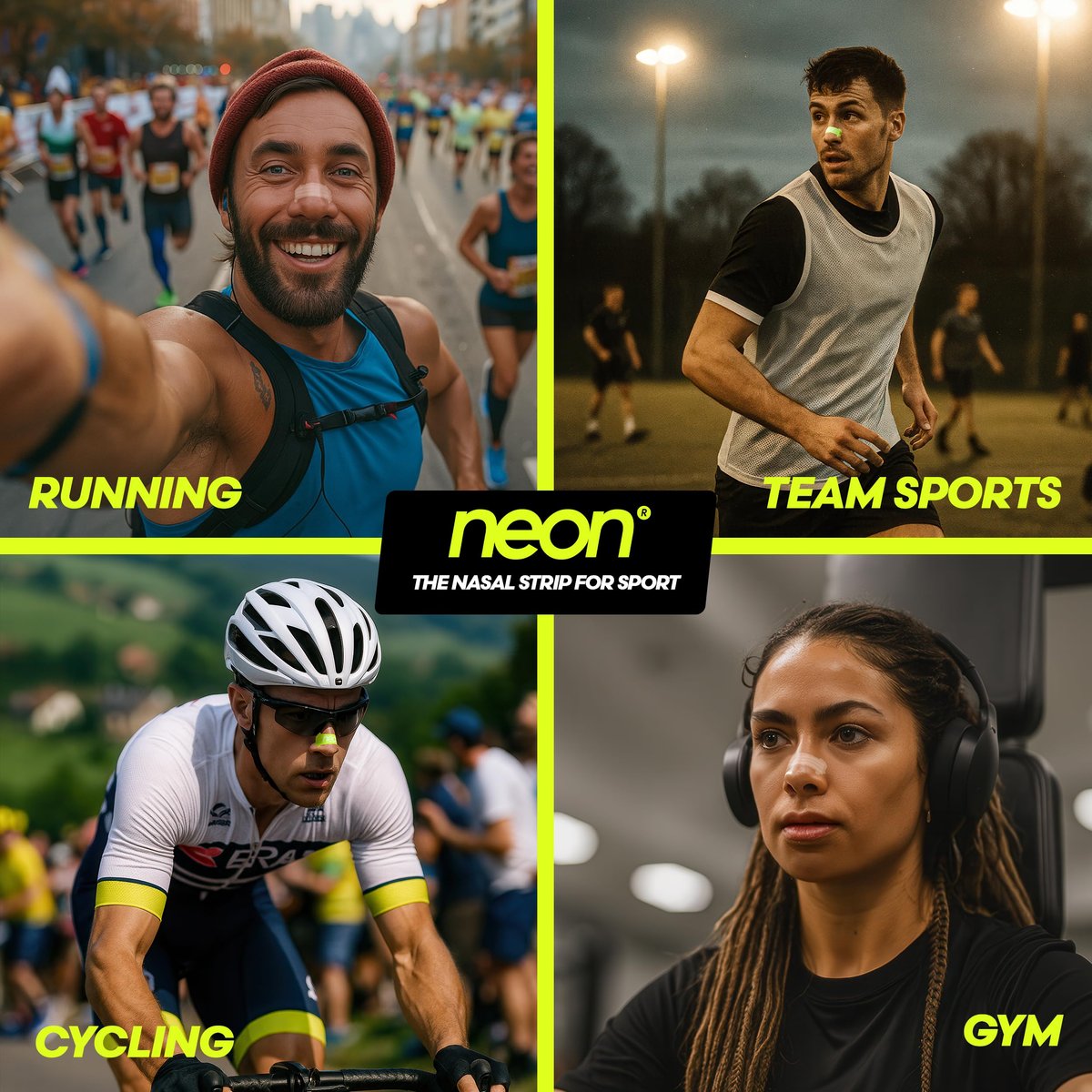 Neon Performance Nasenstreifen (60 Stück) – Öl- und schweißresistenter Kleber – Sport-Nasenstreifen gegen Schnarchen & Schlaf – Transparent