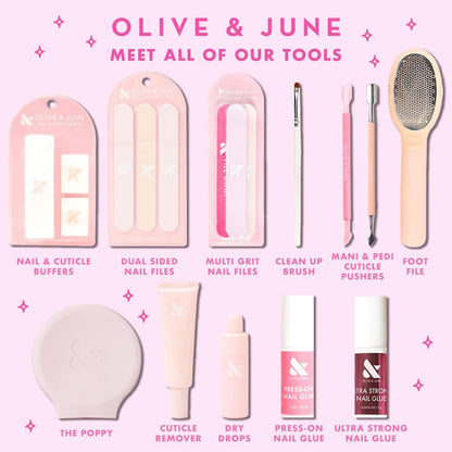 Olive & June Maniküre Nagelhautschieber | Doppelendiges Werkzeug für sichere, einfache Nagelhautpflege | Sanfter Kunststoffschieber & Reinigungskante | Unverzichtbar für die Maniküre zu Hause mit stabilem Gummigriff