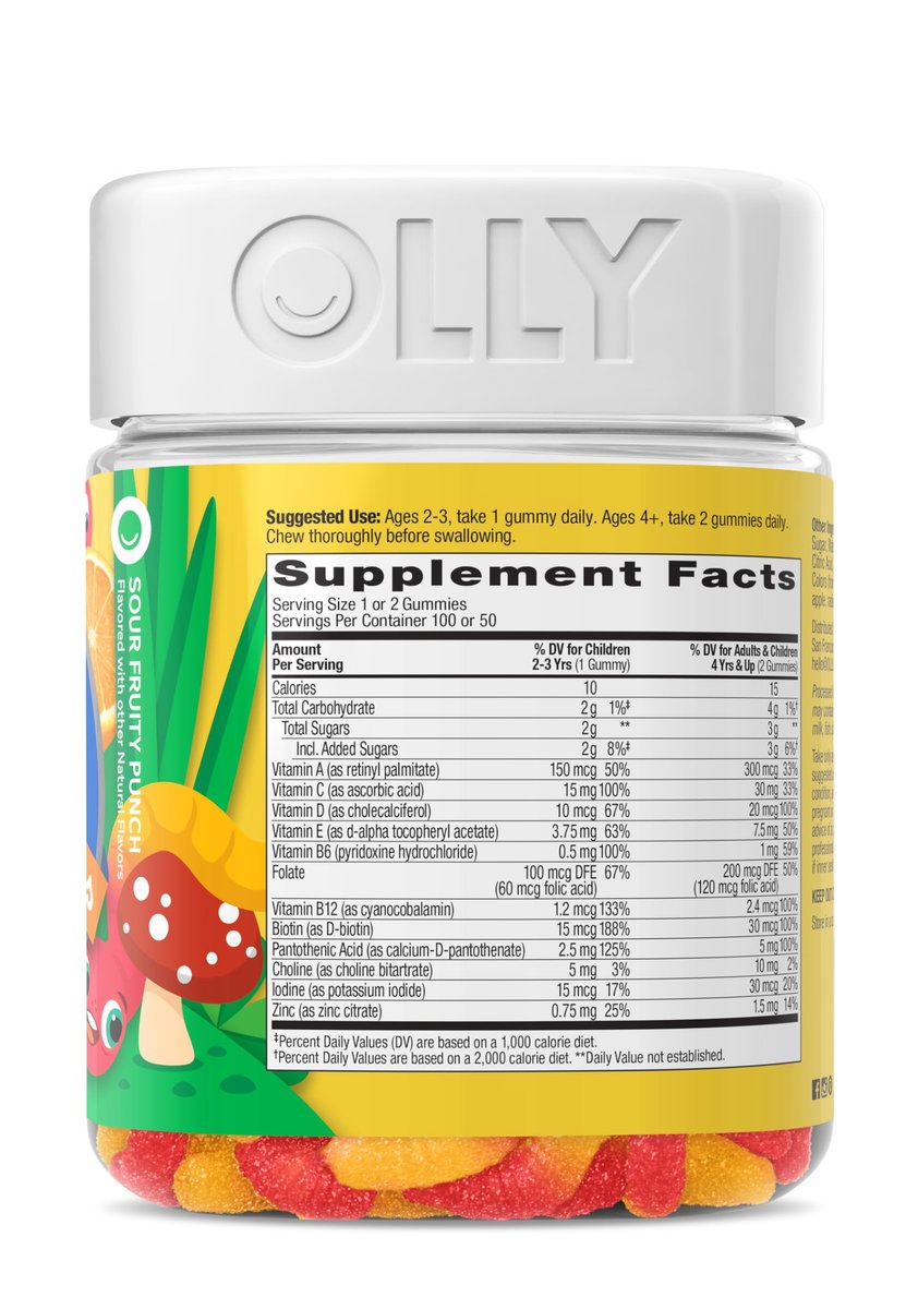 OLLY Kinder Multivitamin Gummibärchen - Gesunde Entwicklung & Immunsystem - Vitamine A, C, D, E, Bs & Zink - 100 Stück (45 Tage Vorrat)
