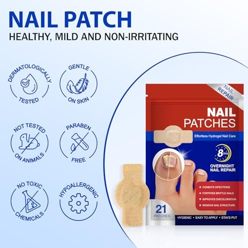 Nagelpflaster – 21 Stück Extra starke Zehennagelbehandlung für beschädigte, verfärbte Nägel – 8-Stunden-Pflaster für brüchige Nagelstärkung, sicher für empfindliche Haut, einfach anzuwenden