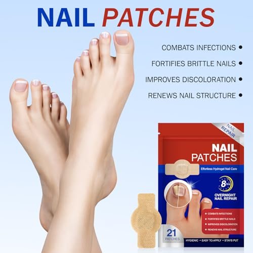 Nagelpflaster – 21 Stück Extra starke Zehennagelbehandlung für beschädigte, verfärbte Nägel – 8-Stunden-Pflaster für brüchige Nagelstärkung, sicher für empfindliche Haut, einfach anzuwenden
