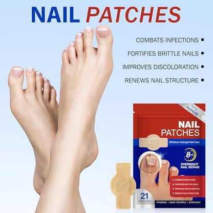 Nagelpflaster – 21 Stück Extra starke Zehennagelbehandlung für beschädigte, verfärbte Nägel – 8-Stunden-Pflaster für brüchige Nagelstärkung, sicher für empfindliche Haut, einfach anzuwenden
