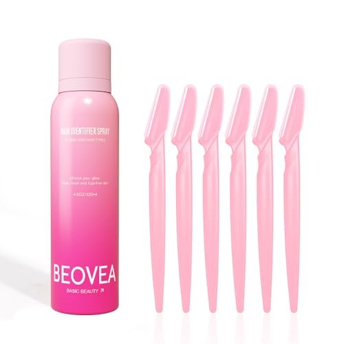 BEOVEA Gesichtshaar-Identifikationsspray für die Rasur – Sanftes Dermaplaning-Spray für glatte, strahlende Haut, geeignet für alle Hauttypen, inklusive 6 Rasiermesser