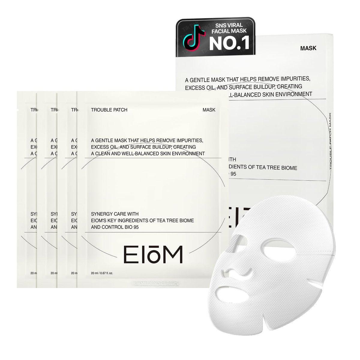 EIOM Trouble Patch Mask – Vollgesichtsmaske für zu Akne neigende Haut | Pickel-Pflaster-Gesichtsmaske, absorbiert Öl & Ablagerungen, Teebaum-Biome-Komplex, Hydrokolloid-Gesichtsmaske (20ml x 4)