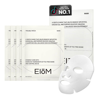 EIOM Trouble Patch Mask – Vollgesichtsmaske für zu Akne neigende Haut | Pickel-Pflaster-Gesichtsmaske, absorbiert Öl & Ablagerungen, Teebaum-Biome-Komplex, Hydrokolloid-Gesichtsmaske (20ml x 4)
