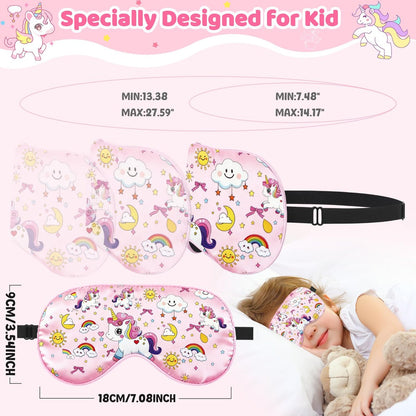 2er-Pack Schlafmaske für Kinder – Seidige Augenabdeckung mit verstellbarem Band & Lichtblockierung – Regenbogen-Einhorn-Design für Mädchen