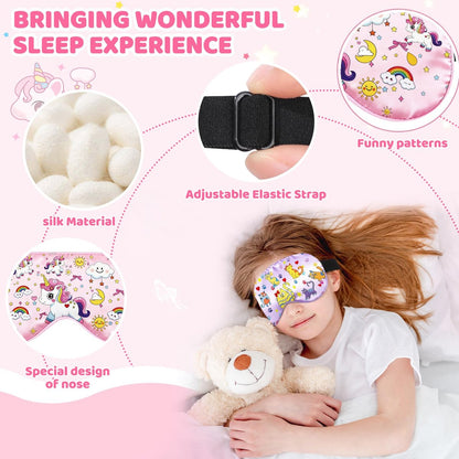 2er-Pack Schlafmaske für Kinder – Seidige Augenabdeckung mit verstellbarem Band & Lichtblockierung – Regenbogen-Einhorn-Design für Mädchen