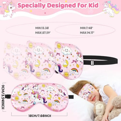 2er-Pack Schlafmaske für Kinder – Seidige Augenabdeckung mit verstellbarem Band & Lichtblockierung – Regenbogen-Einhorn-Design für Mädchen