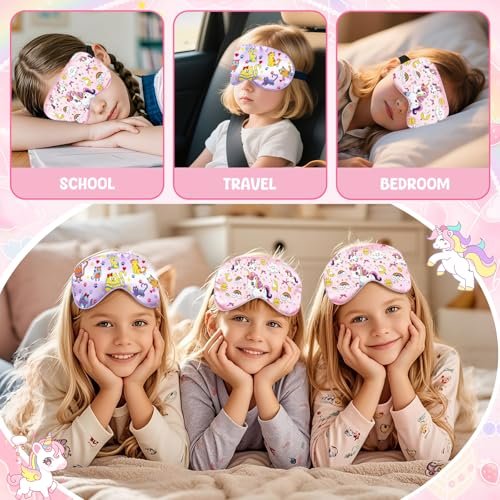2er-Pack Schlafmaske für Kinder – Seidige Augenabdeckung mit verstellbarem Band & Lichtblockierung – Regenbogen-Einhorn-Design für Mädchen