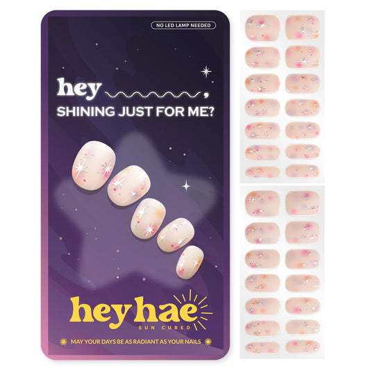 Heyhae Semi-Cured Gel-Nagelstreifen – Keine LED-Lampe nötig – Sommer, Aura, Pink – Einfach aufbringen & entfernen, Salonqualität – Inklusive 28 Streifen, 1 Vorbereitungstuch, Nagelfeile & Holzstäbchen – „Hey, Shining Just for Me?“