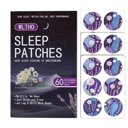 WLTHO 60ct Tiefschlaf-Pflaster für Erwachsene - Natürliche Schlafpflaster mit Baldrianwurzel, Melatonin & Magnesium, 8 Stunden Wirkung, Nicht-GVO & Tierversuchsfrei (Lila-60ct)