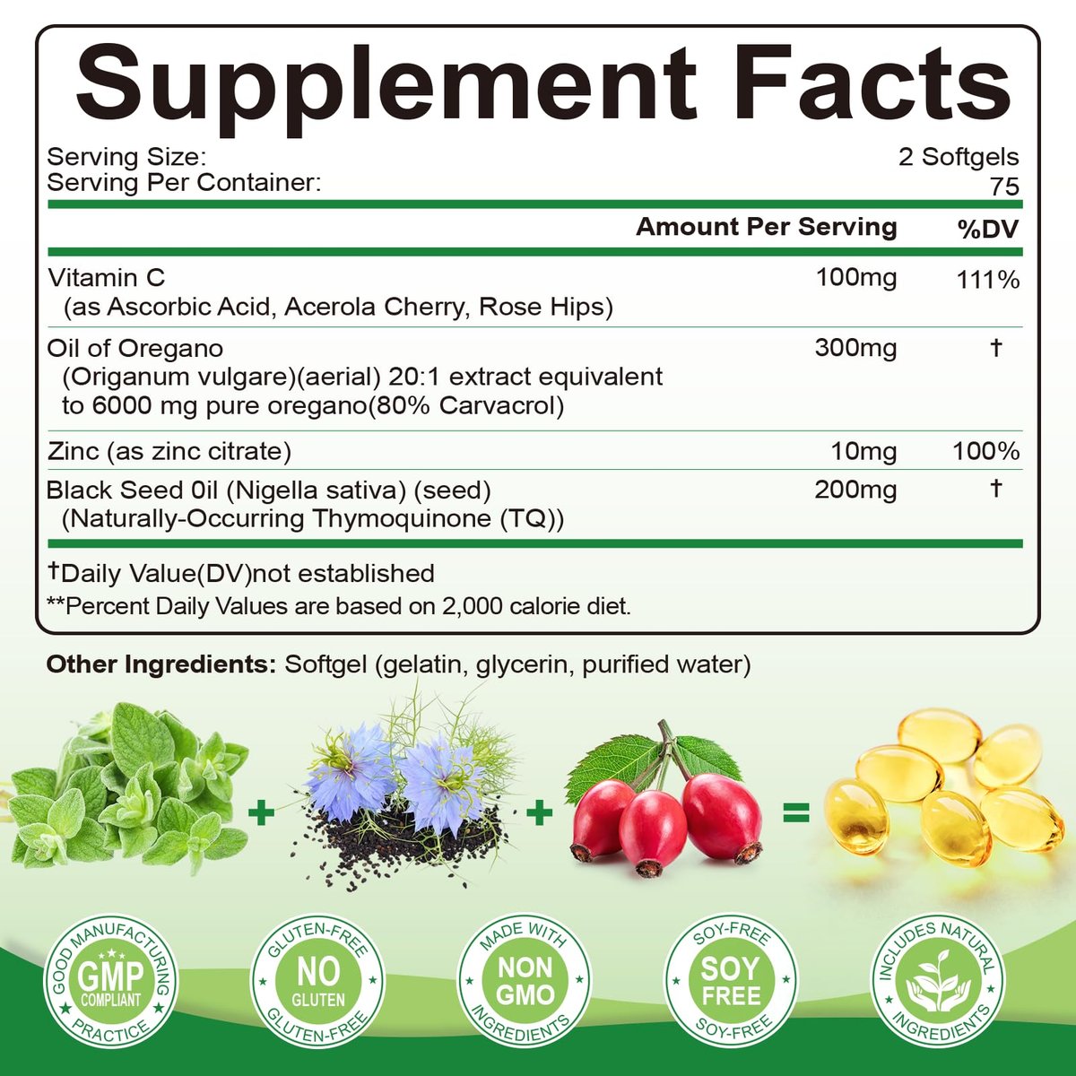 SIGNILIFE Oreganoöl mit Schwarzkümmelöl, 6000 mg Oreganoöl Kapseln für Immununterstützung mit hohem Carvacrol & Thymoquinon, Antioxidans, Nicht-GVO, Glutenfrei, 150 Weichkapseln