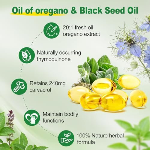 SIGNILIFE Oreganoöl mit Schwarzkümmelöl, 6000 mg Oreganoöl Kapseln für Immununterstützung mit hohem Carvacrol & Thymoquinon, Antioxidans, Nicht-GVO, Glutenfrei, 150 Weichkapseln