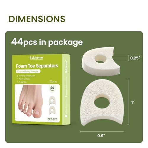 Bukihome 44er-Pack Schaumstoff Zehenspreizer – Weiche & atmungsaktive Zehenabstandshalter für Damen und Herren, helfen bei überlappenden Zehen, lindern Reibung & Druck, ideal für täglichen Komfort