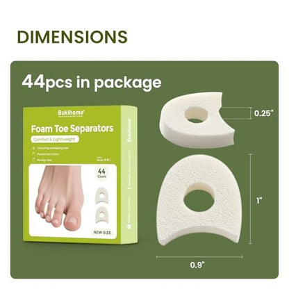 Bukihome 44er-Pack Schaumstoff Zehenspreizer – Weiche & atmungsaktive Zehenabstandshalter für Damen und Herren, helfen bei überlappenden Zehen, lindern Reibung & Druck, ideal für täglichen Komfort