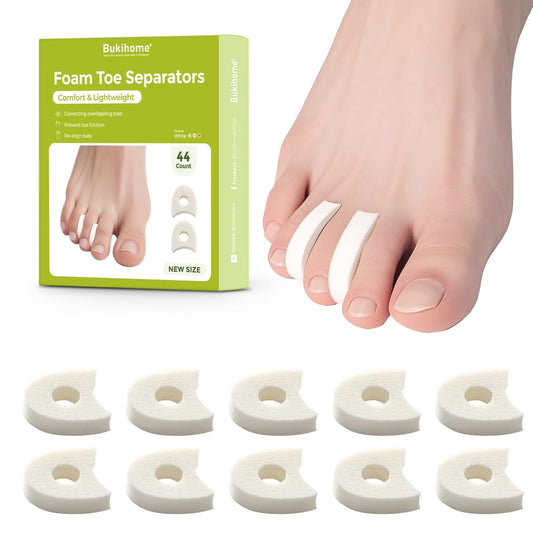 Bukihome 44er-Pack Schaumstoff Zehenspreizer – Weiche & atmungsaktive Zehenabstandshalter für Damen und Herren, helfen bei überlappenden Zehen, lindern Reibung & Druck, ideal für täglichen Komfort